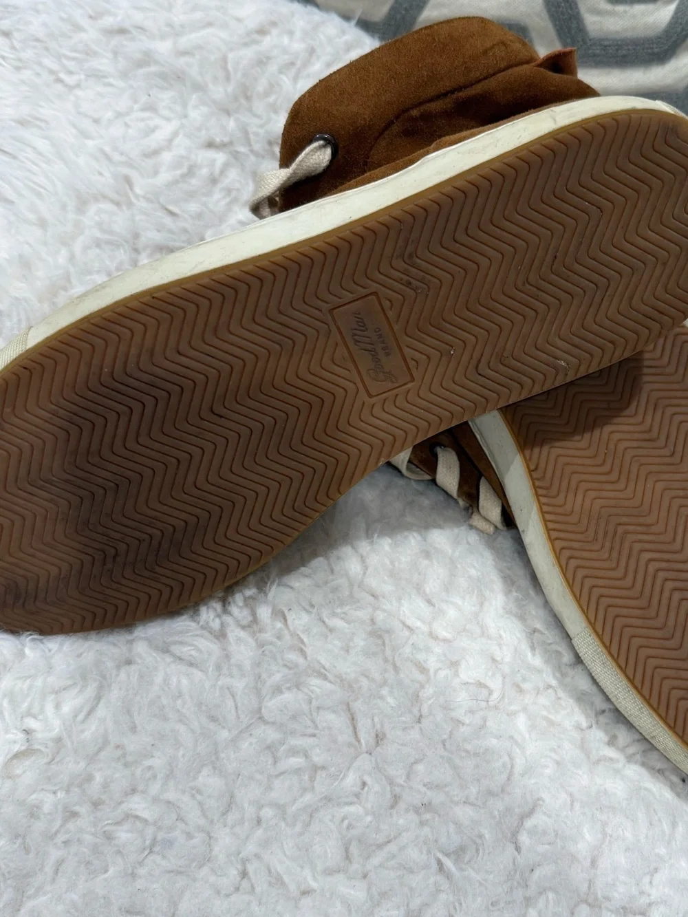 Good Man Brand Suede High-Top Sneakers in Brown with Cream Laces